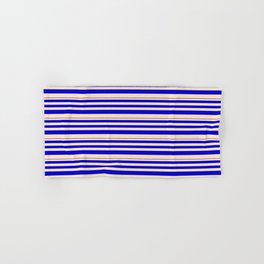 [ Thumbnail: Blue & Bisque Colored Stripes/Lines Pattern Hand & Bath Towel ]