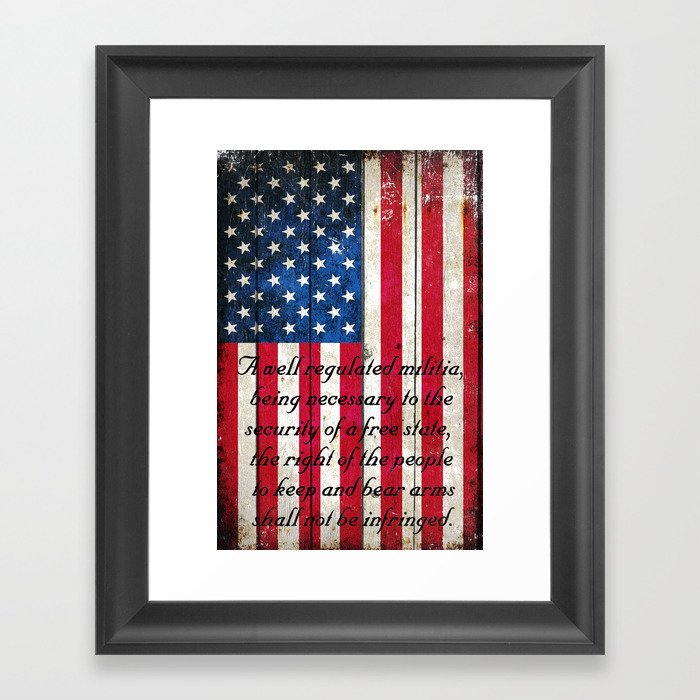 2nd amendment on american flag vertical print framed art print by