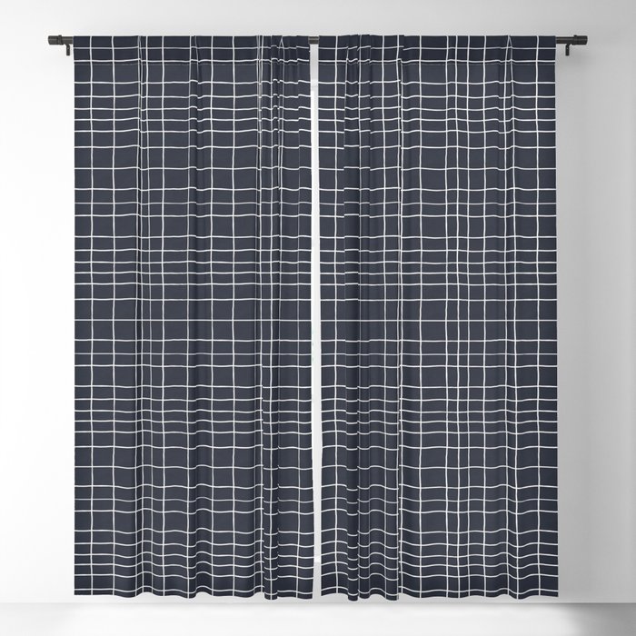 Hand-drawn grid lines white on dark gray Blackout Curtain
