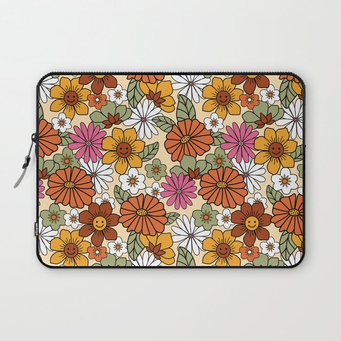 Retro 70s Boho Floral Pattern Laptop Sleeve