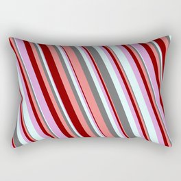 [ Thumbnail: Colorful Dim Gray, Light Coral, Maroon, Plum, and Light Cyan Colored Stripes/Lines Pattern Rectangular Pillow ]