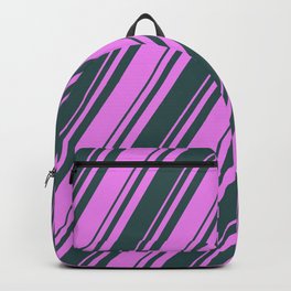 [ Thumbnail: Violet and Dark Slate Gray Colored Lines Pattern Backpack ]