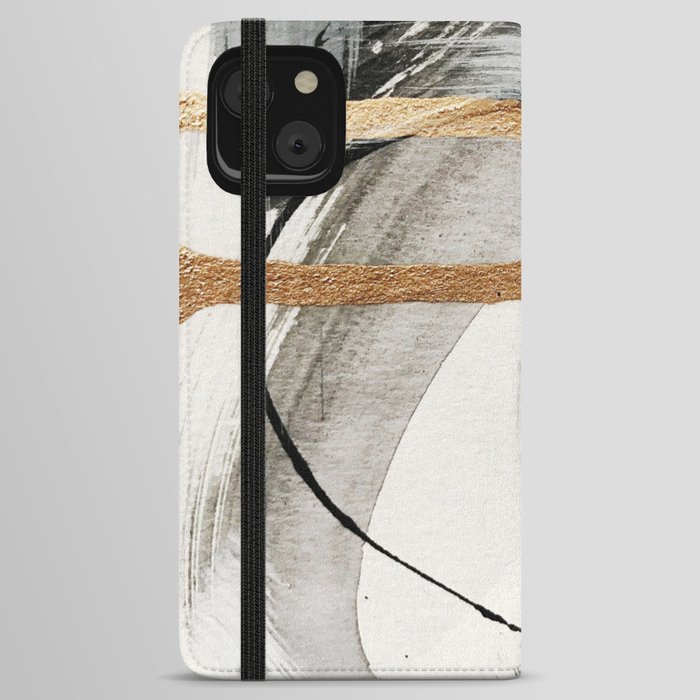 Armor [7]: a bold minimal abstract mixed media piece in gold, black and white iPhone Wallet Case