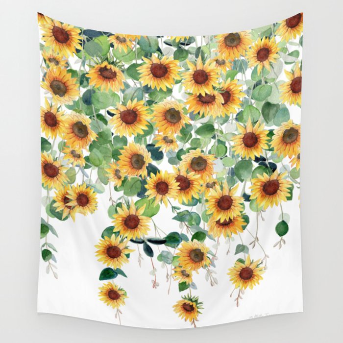 Sunflowers and Eucalyptus Garland  Wall Tapestry