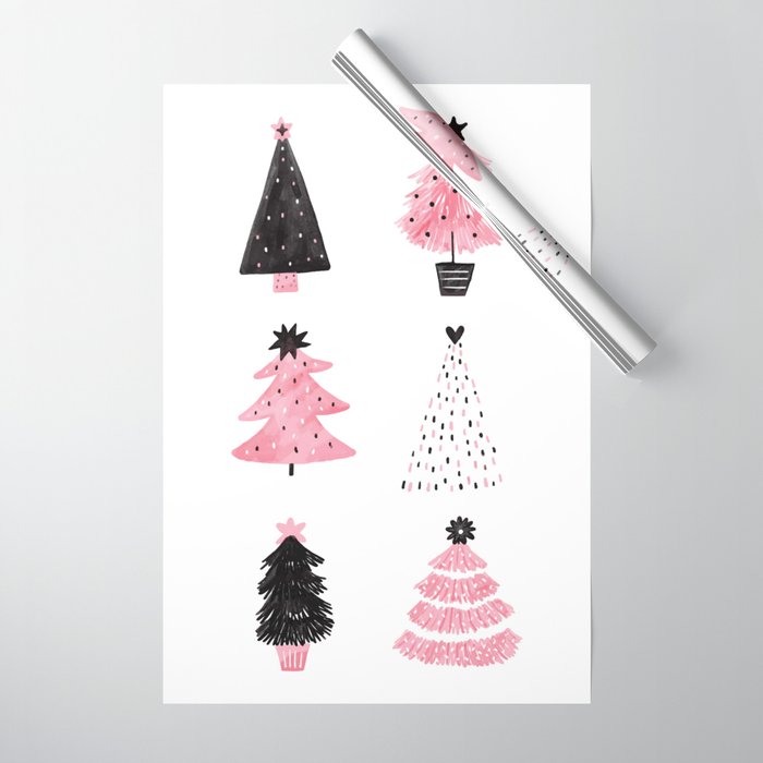 Elegant Watercolor Tree Thick Wrapping Paper Christmas Theme 