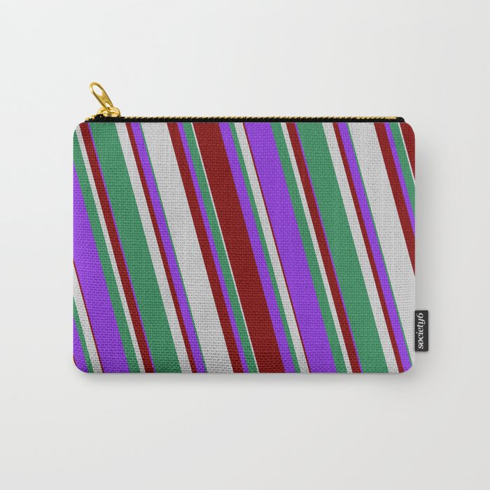 Purple, Maroon, Light Gray, and Sea Green Colored Stripes Pattern Carry-All Pouch
