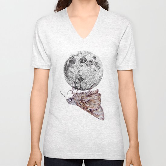 In which a moth is enticed by the light of the moon Unisex V-Neck