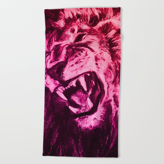 Panthera Leo Carboneum - Pink Beach Towel