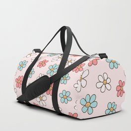 Happy Daisy Pattern, Cute and Fun Smiling Colorful Daisies Duffle Bag