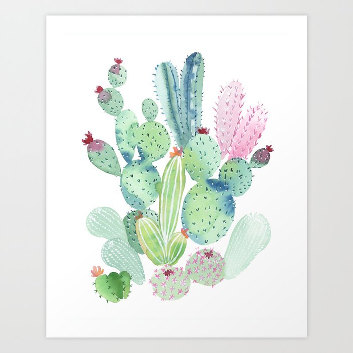 Watercolor Cactus Light Art Print By Tulippoplarco Society6