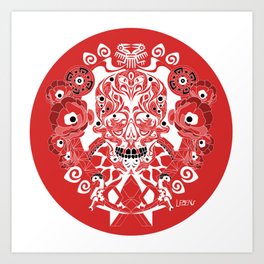 death catrina in the tree of life ecopop mexican totonac pattern art Art Print