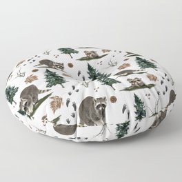 Raccoon and forest elements  Floor Pillow