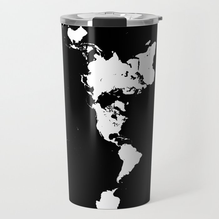 Dymaxion World Map (Fuller Projection Map) - Minimalist White on Black Travel Mug
