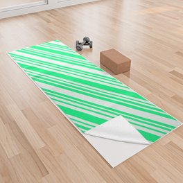[ Thumbnail: Green and Mint Cream Colored Lines/Stripes Pattern Yoga Towel ]
