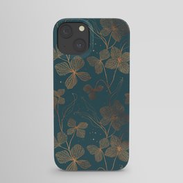 Copper Art Deco Flowers on Emerald  iPhone Case