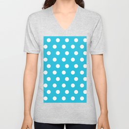 Classic Polka Dot Pattern_Medium Cyan Blue V Neck T Shirt