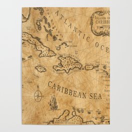 Old Nautical Map Carribeans Poster