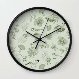 Green Autumn Botanical Pattern Wall Clock