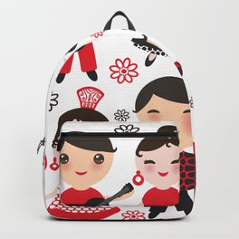 Spanish flamenco dancer. Kawaii cute face with pink cheeks and winking eyes. Gipsy Backpack