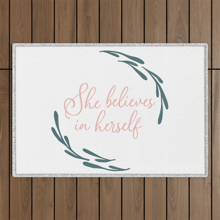 She Believes In Herself Inspirational Outdoor Rug