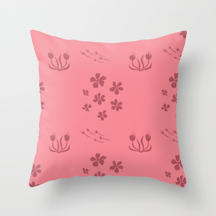 Pink Stamped Florals Throw Pillow