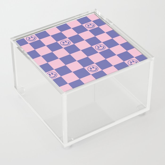 Smileys and Checkerboard (Very Peri And Pink Color Palette) Acrylic Box