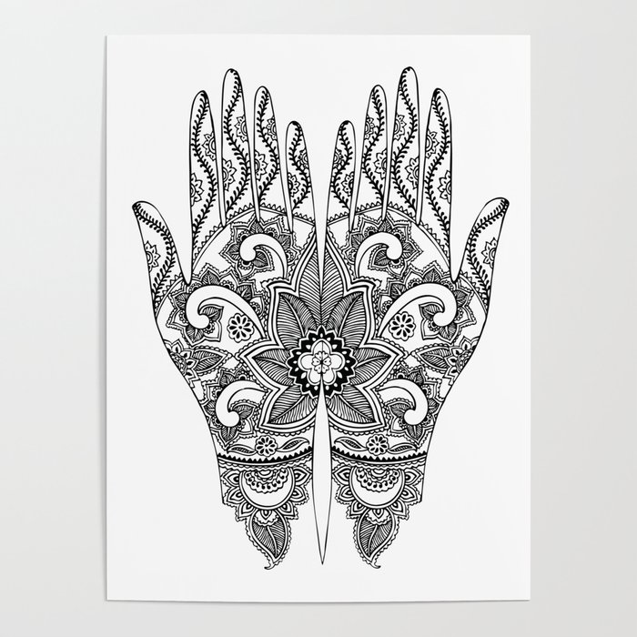 Mehndi Tattoo Hands | Ethnic Tattoos | Henna Tattoos | Tattoo Art | Black  and White | Poster by Eclectic at Heart | Society6