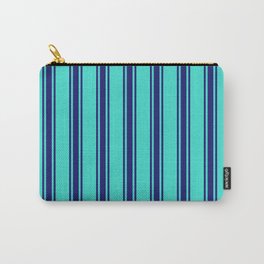 [ Thumbnail: Turquoise & Midnight Blue Colored Pattern of Stripes Carry-All Pouch ]