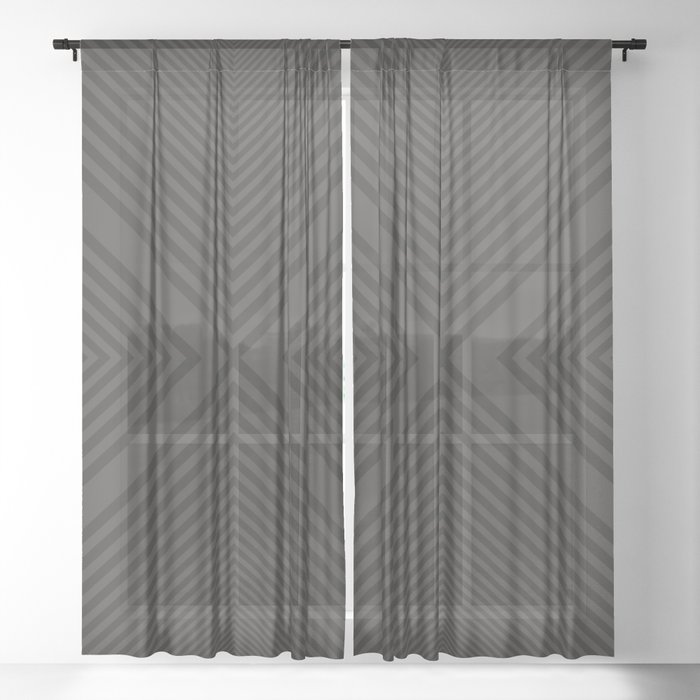 Psychedelic X Geometric Pattern - Black and Grey Sheer Curtain