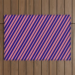[ Thumbnail: Light Coral & Blue Colored Lines Pattern Outdoor Rug ]