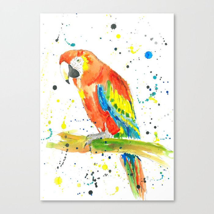 Parrot Scarlet Macaw Watercolor Painting Print Canvas Print By