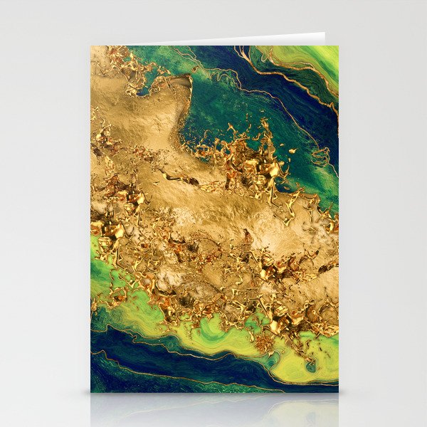 Jade Green and Bronze Gold Abstract Stationery Cards