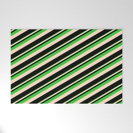 [ Thumbnail: Lime Green, Bisque & Black Colored Lines Pattern Welcome Mat ]