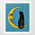 ACEO Folk art print IS THIS SEAT TAKEN black cat giant full moon pet animal DC 