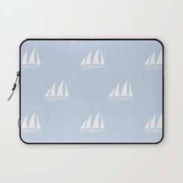 White Sailboat Pattern on pale blue background Laptop Sleeve