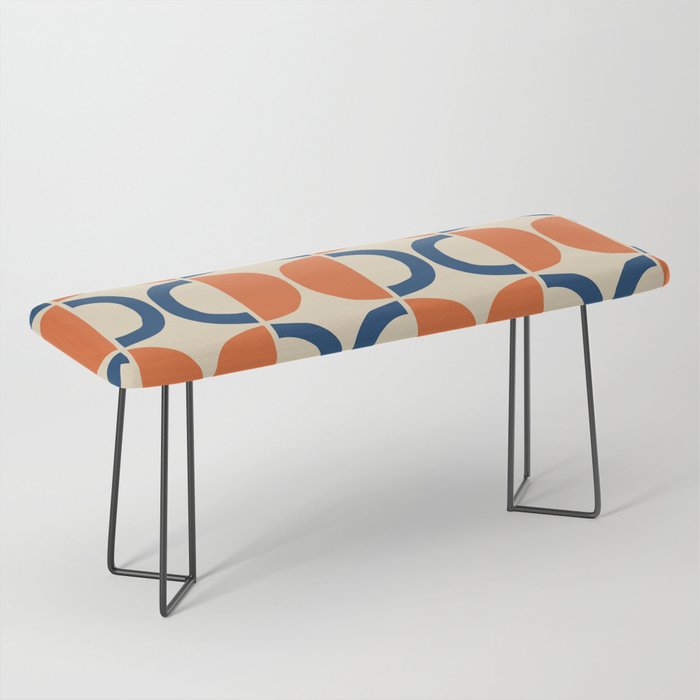 Mid Century Modern Scandinavian Pattern 534 Beige Blue and Orange Bench