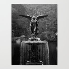 Believe in Magic, Bethesda Terrace Angel Fountain black and white photograph / art photography Poster