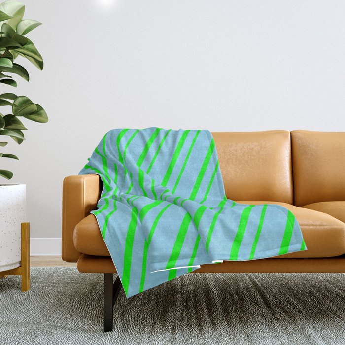 Sky Blue & Lime Colored Striped Pattern Throw Blanket