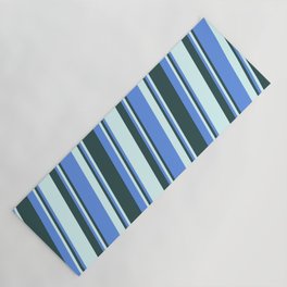 [ Thumbnail: Cornflower Blue, Light Cyan, and Dark Slate Gray Colored Pattern of Stripes Yoga Mat ]