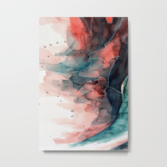 Watercolor dark green & red, abstract texture Metal Print