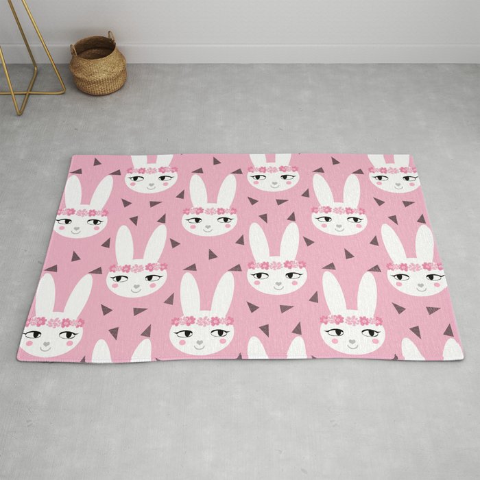 Bunny Baby Girl Rabbit Illustration Cute Decor For Girls Room Pink