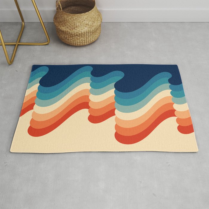Colorful Wave Ripples Abstract Nature Art In Retro 70s & 80s Color Palette Rug