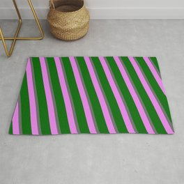 [ Thumbnail: Dim Grey, Violet, and Dark Green Colored Lines Pattern Rug ]