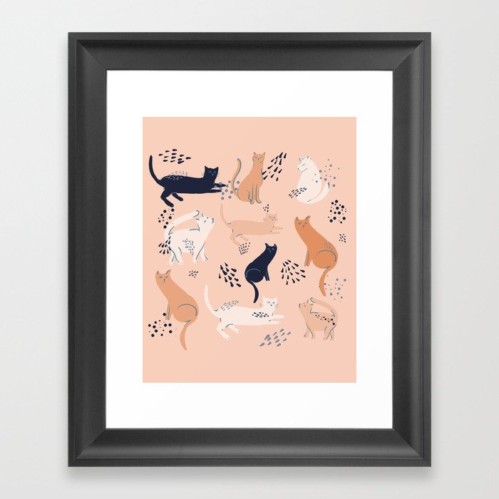 Cats in pink Framed Art Print by emjwalker | Society6 Cats in pink Framed Art Print by emjwalker