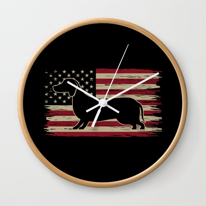 Dachshund Dog American Flag Wall Clock