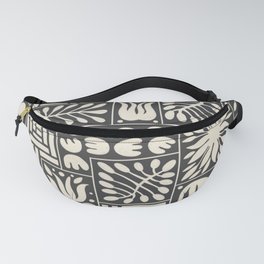 Stylized Floral Patchwork in Off White and Spade Black | Hand Drawn Pattern Fanny Pack