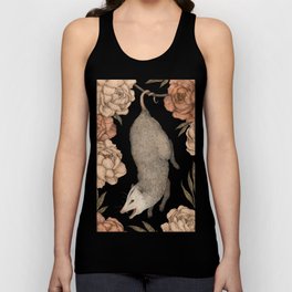 The Opossum and Peonies Unisex Tanktop | Rose, Botanical, Illustration, Opossum, Peony, Nature, Animal, Roses, Floral, Digital 