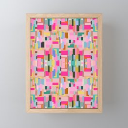 Vintage Geometric Pattern Colorful Rainbow Preppy Pink Blue Teal Retro Modern Decor Abstract Framed Mini Art Print