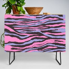 Colorful Animal Print Stripes / Waves (Chocolate Brown + Lilac + Candy Hot Pink) Credenza