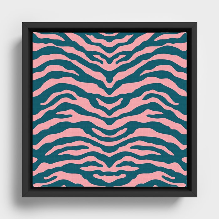 Zebra Wild Animal Print Teal and Pink Framed Canvas